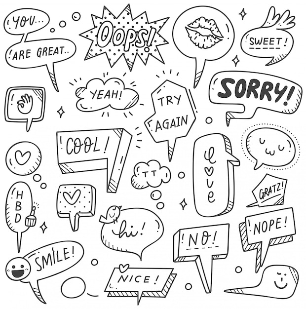 Conjunto de bonitas burbujas de habla en estilo doodle