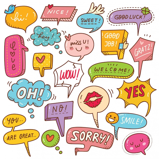 Conjunto de bonitas burbujas de habla en estilo doodle