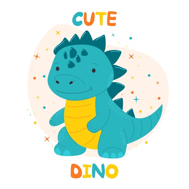 Vector conjunto de bonitas ilustraciones vectoriales de dinosaurios en estilo moderno kawaii dibujadas a mano