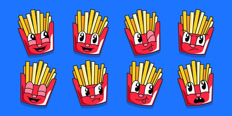 Vector conjunto de bonitas papas fritas ilustración de personajes de dibujos animados