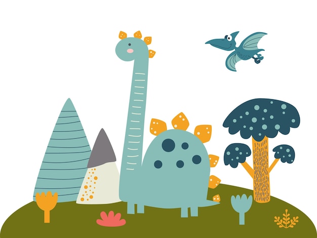 Conjunto de bonitos bebés dinosaurios jurásicos folla de huevo volcán dino prehistórico infantil paleontología