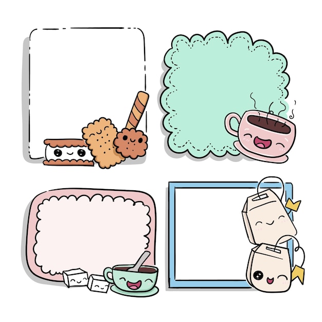 Conjunto de bonitos marcos de dibujos animados y elementos para su diseño