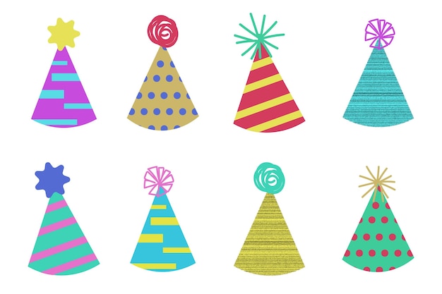 Un conjunto de bonitos sombreros de vacaciones en diferentes colores Hay muchas opciones de diseño para tarjetas postales de joyas