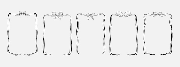 Conjunto de borda de cinta de arco dibujada a mano marco de borda lineal ondulado caprichoso para boda cumpleaños vacaciones