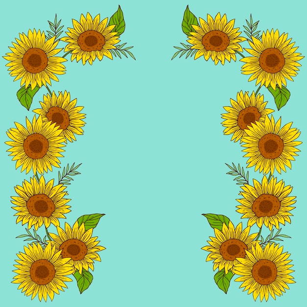 Vector conjunto de borde de girasol dibujado a mano