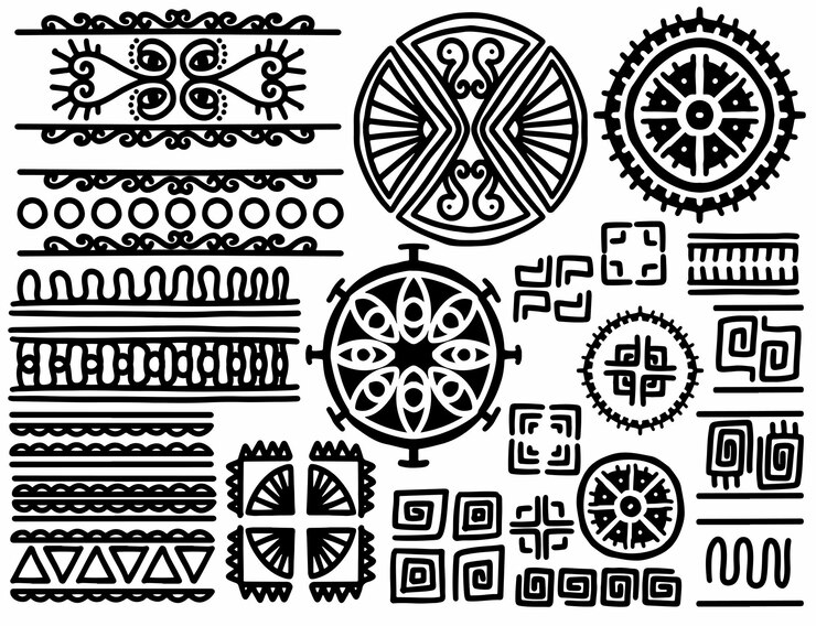 Conjunto de borde de línea tribal dibujado a mano étnica y elemento de diseño de garabato hipster Pinceles nativos Patrón de moda vintage monocromático geométrico azteca para el diseño