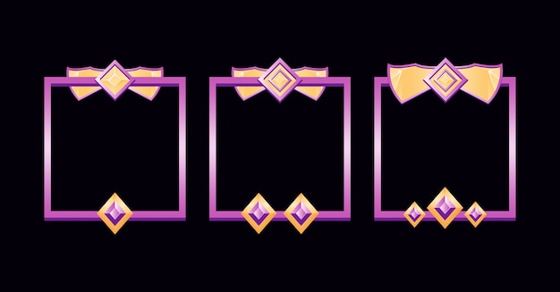 Conjunto de borde de marco púrpura de fantasía con grado para elementos de activos de interfaz de usuario del juego