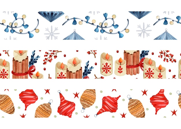 Conjunto de bordes sin costura acuarela Hygge Navidad