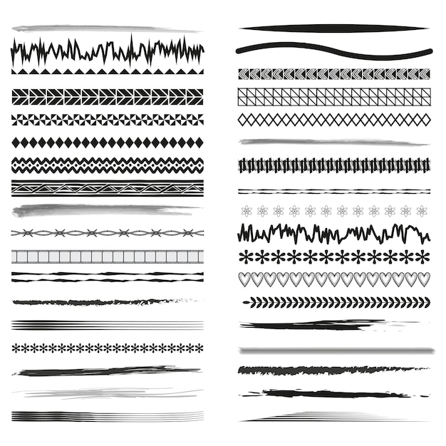 Conjunto de bordes decorativos variados Pinceladas y patrones Divisores vectoriales Colección de vectores