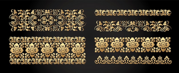 Conjunto de bordes dorados sin fisuras para decoración de página, marco, tela, tatuaje, etc.