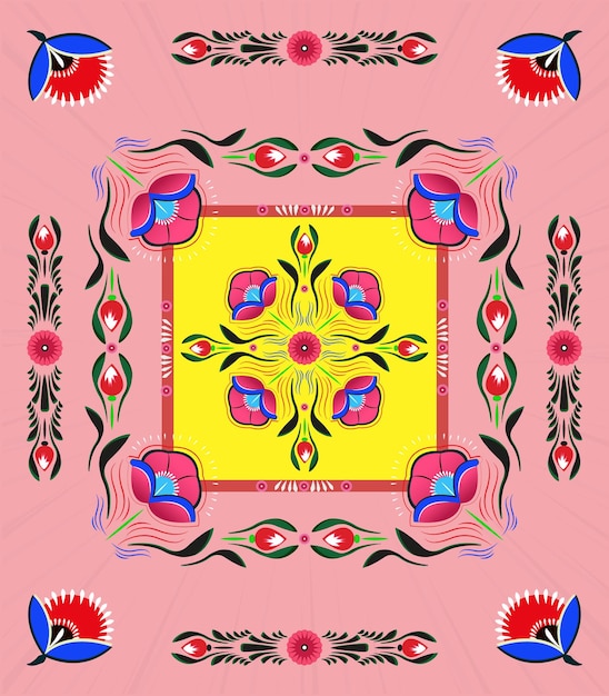 Un conjunto de bordes florales con un borde de flores Pintura colorida de Rickshaw