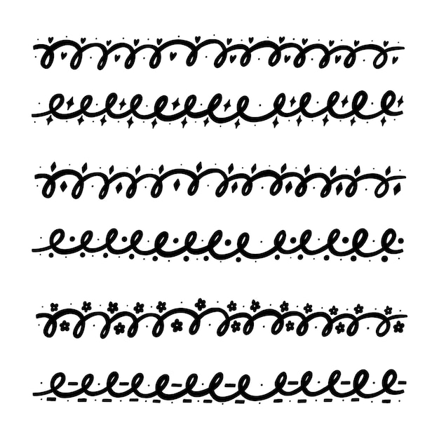 Conjunto de bordes con líneas decorativas Squiggle Doodle