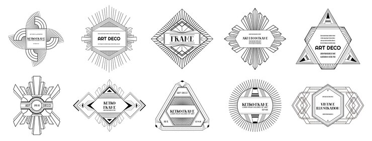 Vector conjunto de bordes y marcos art deco. plantilla geométrica en estilo gatsby de la década de 1920 para su diseño, invitación de boda, portada, decoración de banner. ilustración vectorial eps 10