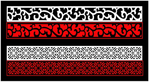 Un conjunto de bordes verticales negros y rojos con un borde blanco.