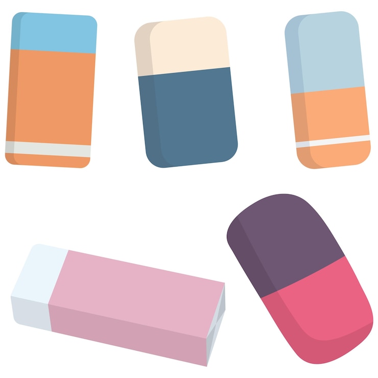 Vector conjunto de borradores de diferentes colores y formas aislados sobre un fondo blanco