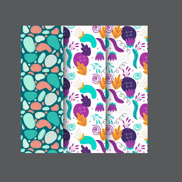 conjunto de botánico y abstracto patrón sin costuras con flores exóticas y hojas dibujado a mano de fondo col