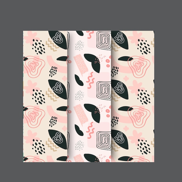 conjunto de botánico y abstracto patrón sin costuras con flores exóticas y hojas dibujado a mano de fondo col
