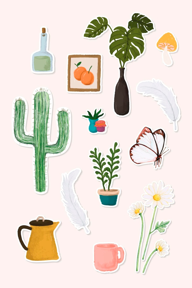 Vector conjunto, de, botánico, acuarela, pegatina, garabato, vector