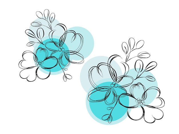 conjunto de botánico hoja doodle flor silvestre línea de arte