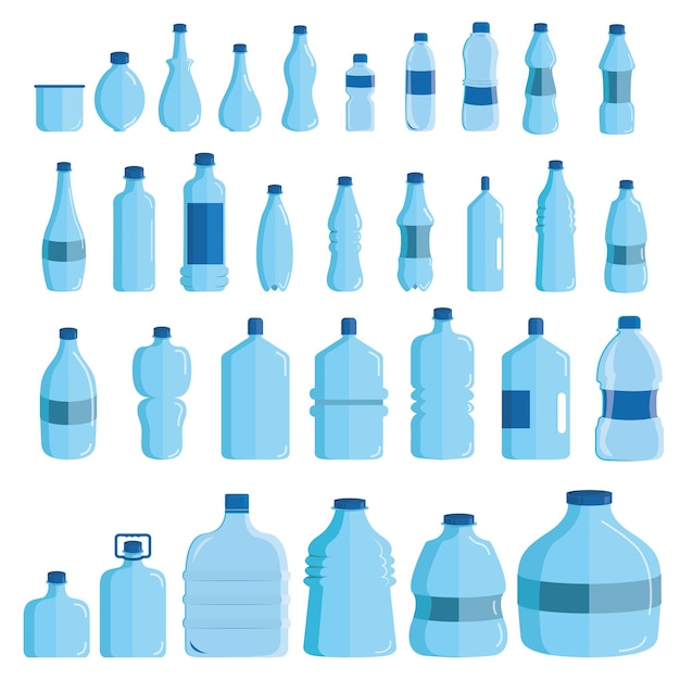 Vector conjunto de botella de agua de plástico aislado sobre fondo blanco.