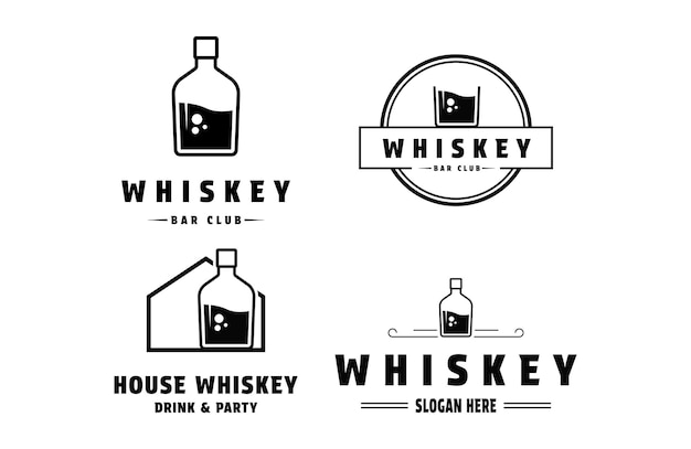 conjunto botella de colección de vino whisky concepto de diseño de logotipo estilo vintage retro