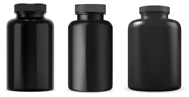 Conjunto de botella de píldora de suplemento negro Contenedor de cápsula médica