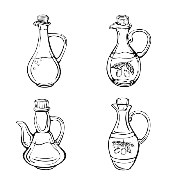 Conjunto de botellas de aceite de oliva aislado aislado en blanco ilustración