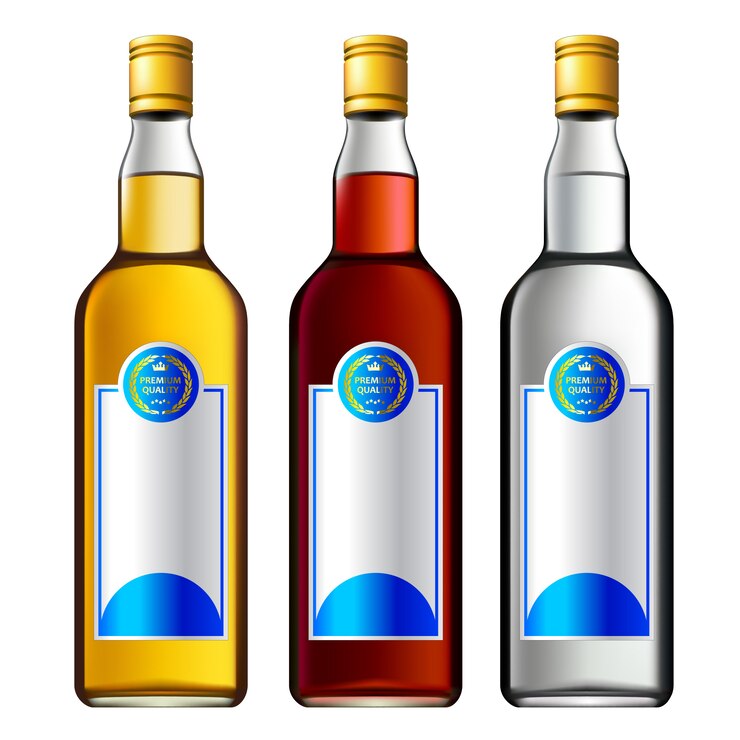 Vector conjunto de botellas de alcohol colorido 3d.