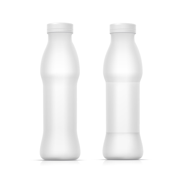 Vector conjunto de botellas blancas en blanco para leche de yogurt