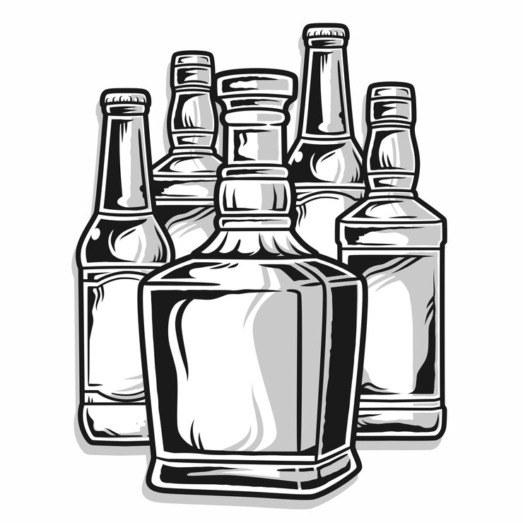 Vector conjunto de botellas de cerveza, blanco y negro, aislado en blanco