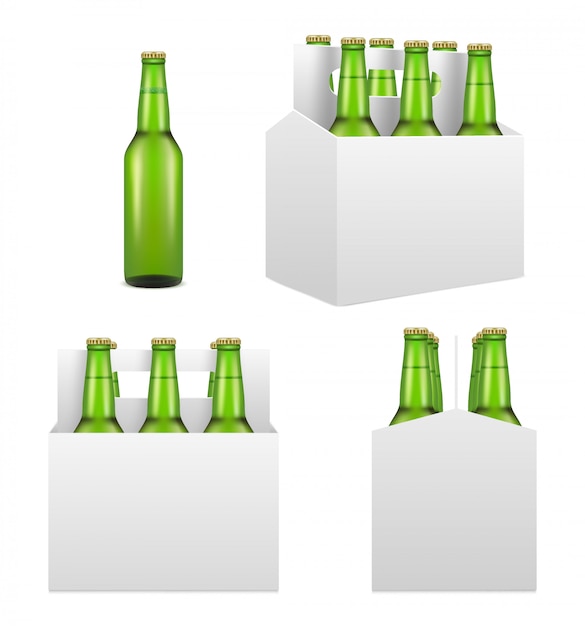 Vector conjunto de botellas de cerveza, ilustración realista