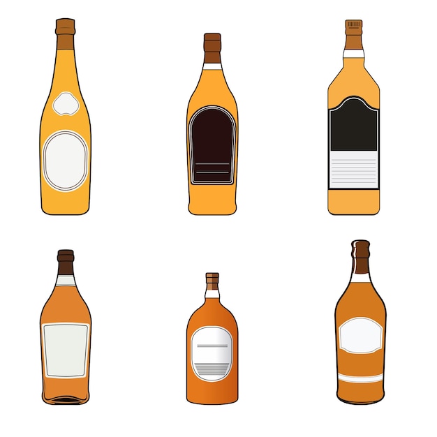 Vector conjunto de botellas de coñac vectoriales estilizadas