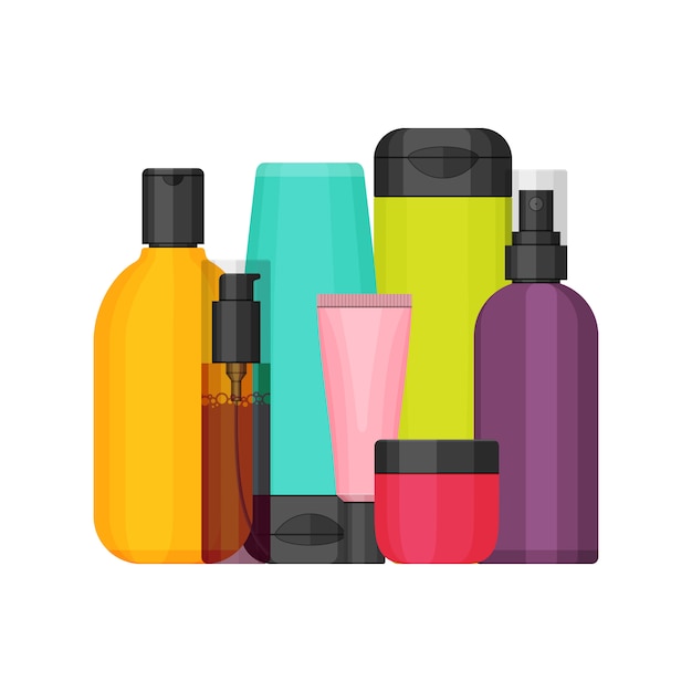 Conjunto de botellas de cosméticos coloridos,