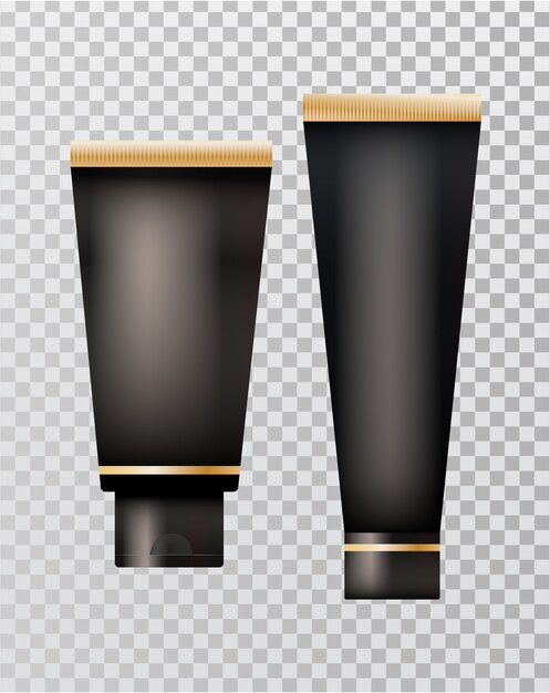 Vector conjunto de botellas de cosméticos negro realistas