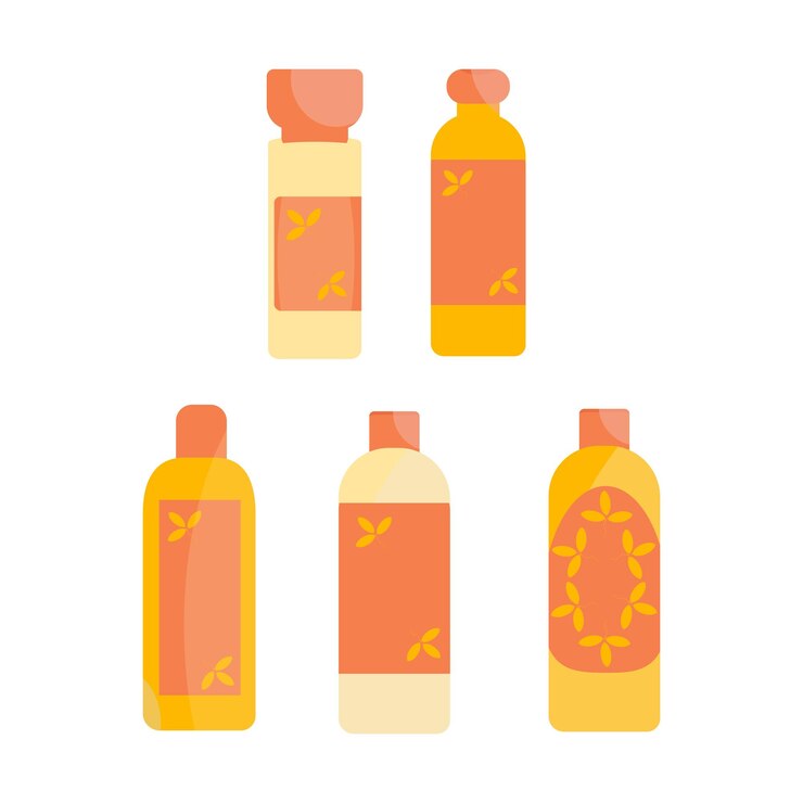 Conjunto de botellas para cosméticos y productos para el cuidado en color amarillo-naranja