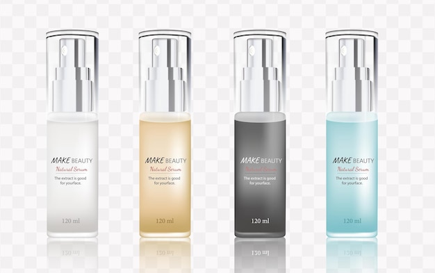 Conjunto de botellas Frascos cosméticos en blanco Envasado en aerosol para plantilla de botellas transparentes de medicamentos líquidos