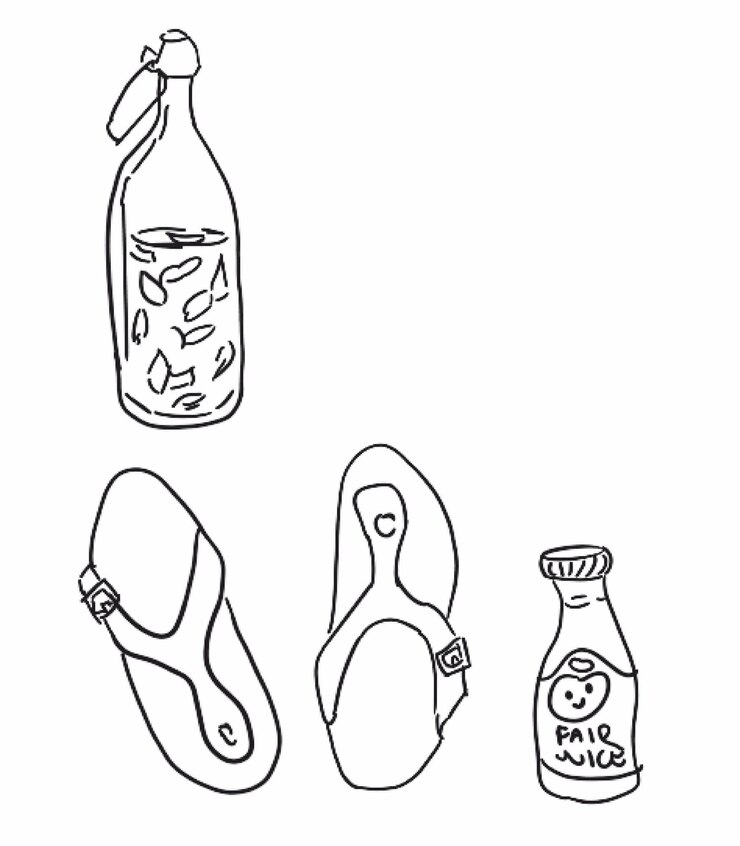 Vector un conjunto de botellas y insignias de zapatos