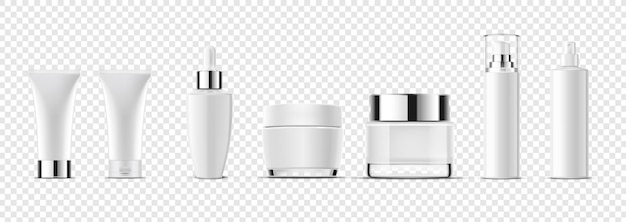 Vector conjunto de botellas limpias blancas cosméticas realistas sobre fondo aislado en blanco para maqueta