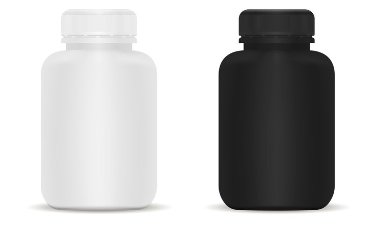 Vector conjunto de botellas médicas. ilustración 3d en blanco y negro.