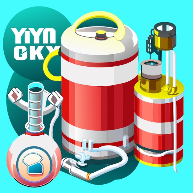 Vector conjunto de botellas de oxígeno con accesorios ilustración vectorial