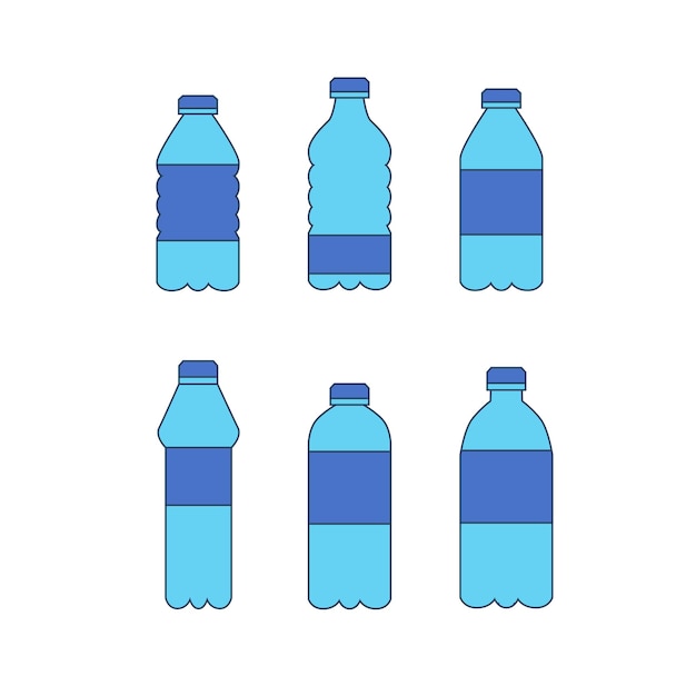 Conjunto de botellas de plástico para agua potable vector simple