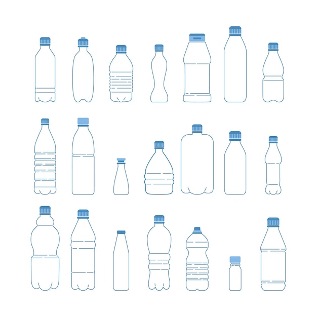 Conjunto de botellas de plástico de contorno Ilustración vectorial