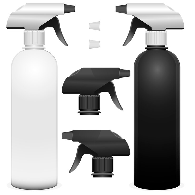 Vector conjunto de botellas de spray con detalles. realista
