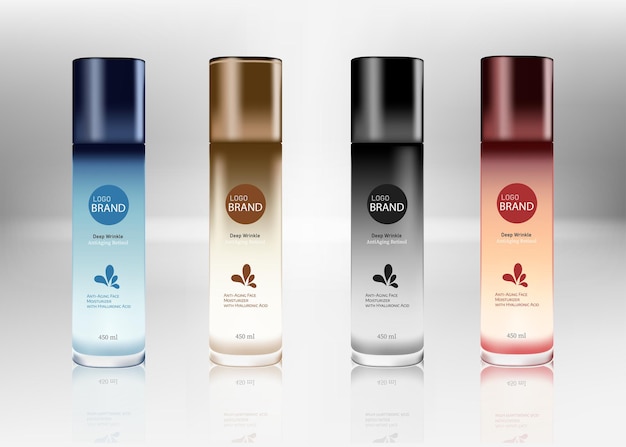 Conjunto de botellas Viales en blanco cosméticos para plantilla de botellas transparentes de medicamentos líquidos con tapa colorida