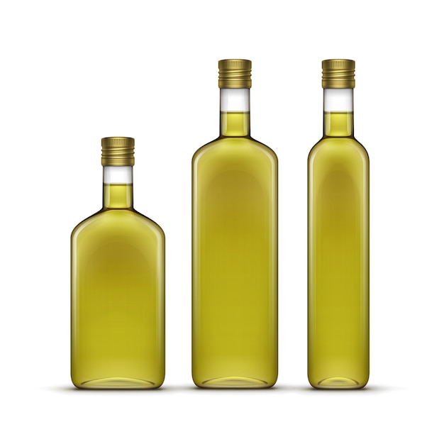 Vector conjunto de botellas de vidrio de aceite de oliva o girasol