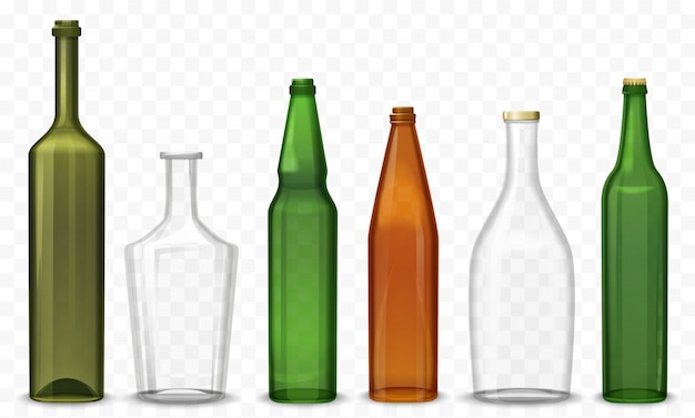 Vector conjunto de botellas de vidrio realista en blanco