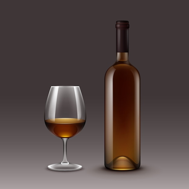 Vector conjunto de botellas de vino y vasos aislado sobre fondo