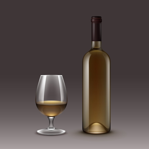 Vector conjunto de botellas de vino y vasos aislado sobre fondo