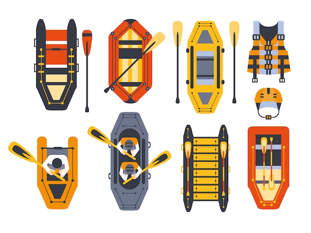 Conjunto de botes y equipo de rafting