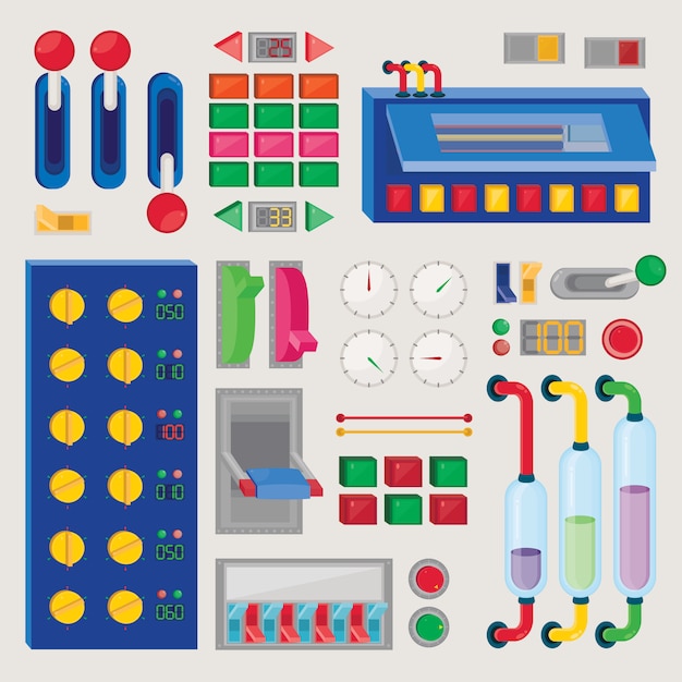Conjunto de botón de control. paneles tecnológicos